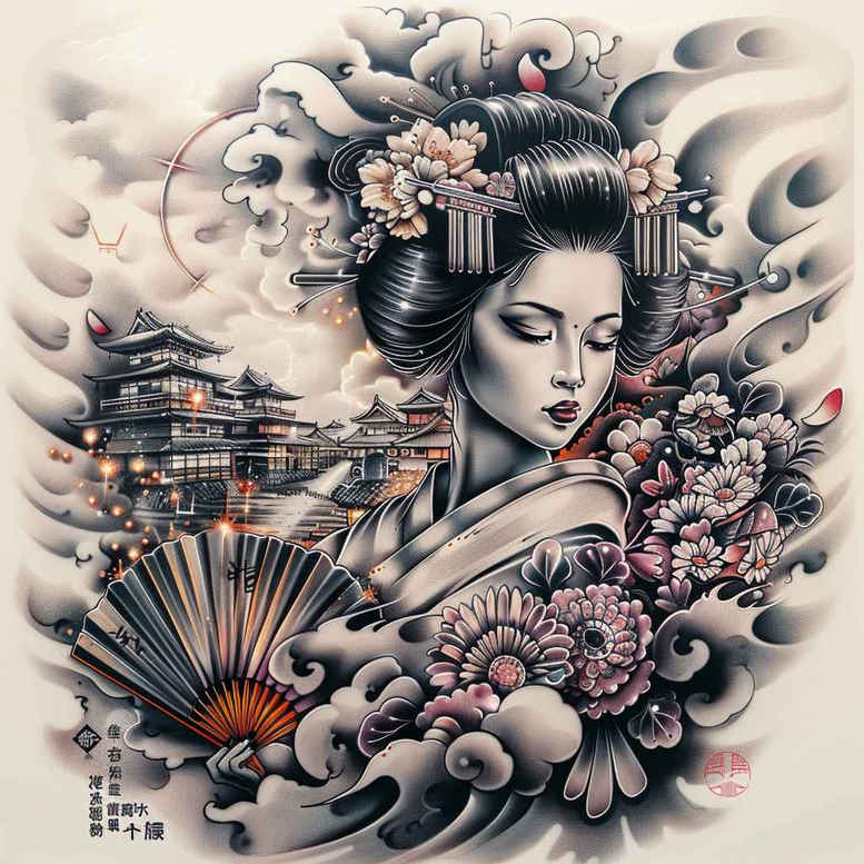 geisha tattoo design ideas Surrealism otherworldly ornamental design for wrist side