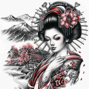 geisha tattoo design ideas Realism living skin ornamental for back shoulder