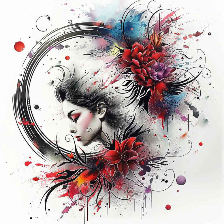 geisha tattoo design ideas Realism natural contrast poised for palm