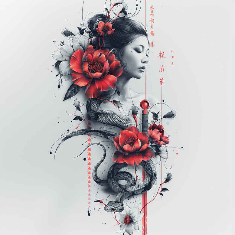 geisha tattoo design ideas Realism optical depth refined for collarbone