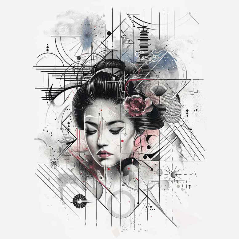 geisha tattoo design ideas Realism micro detail refined for thigh