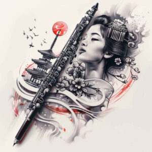 geisha tattoo design ideas Realism light play serene for sternum