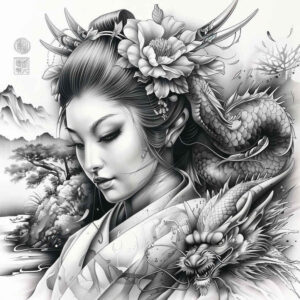 geisha tattoo design ideas Realism optical depth serene for upper shoulder