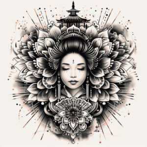 geisha tattoo design ideas Realism real shadows soft lines determination and power