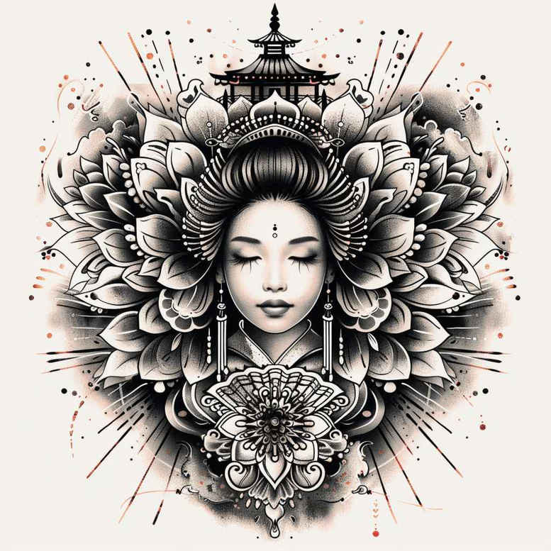 geisha tattoo design ideas Realism real shadows soft lines determination and power