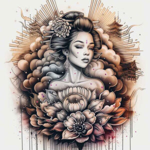 geisha tattoo design ideas metallic soft lines for outer arm