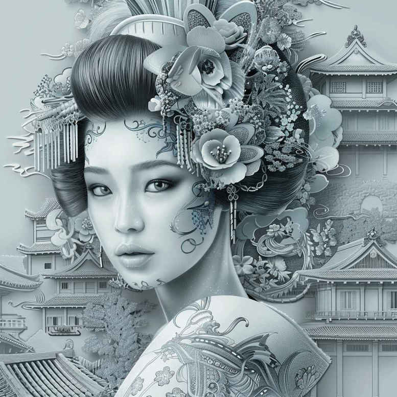 geisha tattoo design ideas modern classic soft lines for upper arm