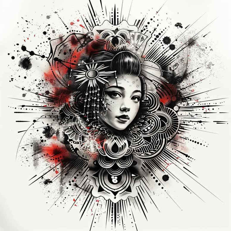 geisha tattoo design ideas Realism studio quality subtle colors for side torso