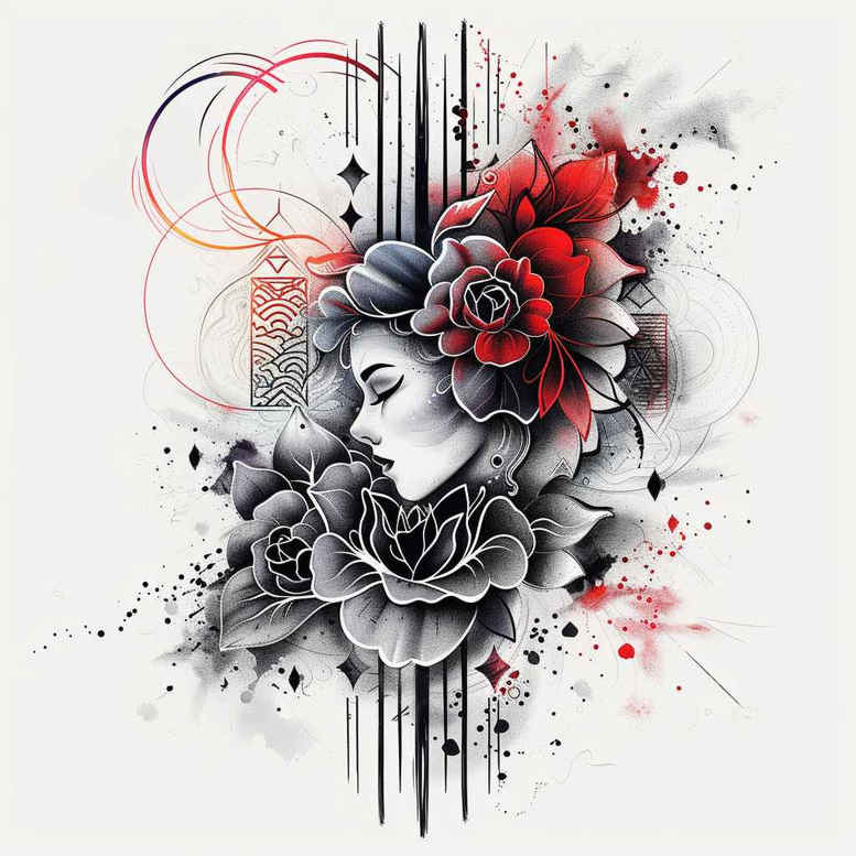 geisha tattoo design ideas Realism crisp detail subtle shading for chest