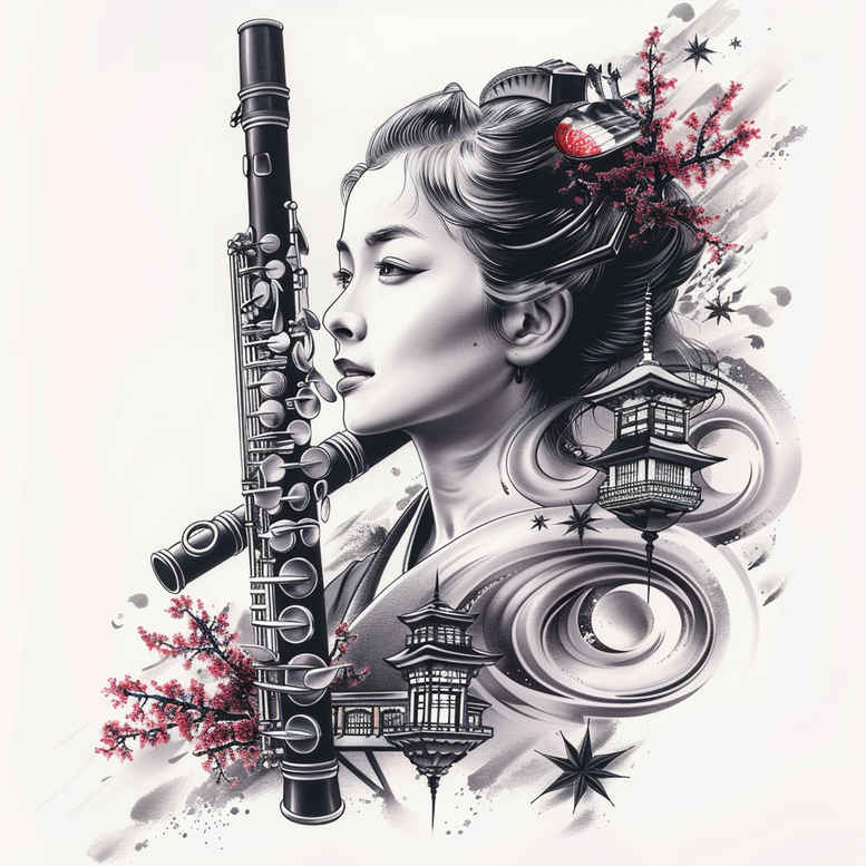 geisha tattoo design ideas solid fill subtle shading for shoulder blade