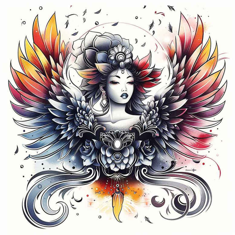 geisha tattoo design ideas bokeh subtle shading for upper shoulder