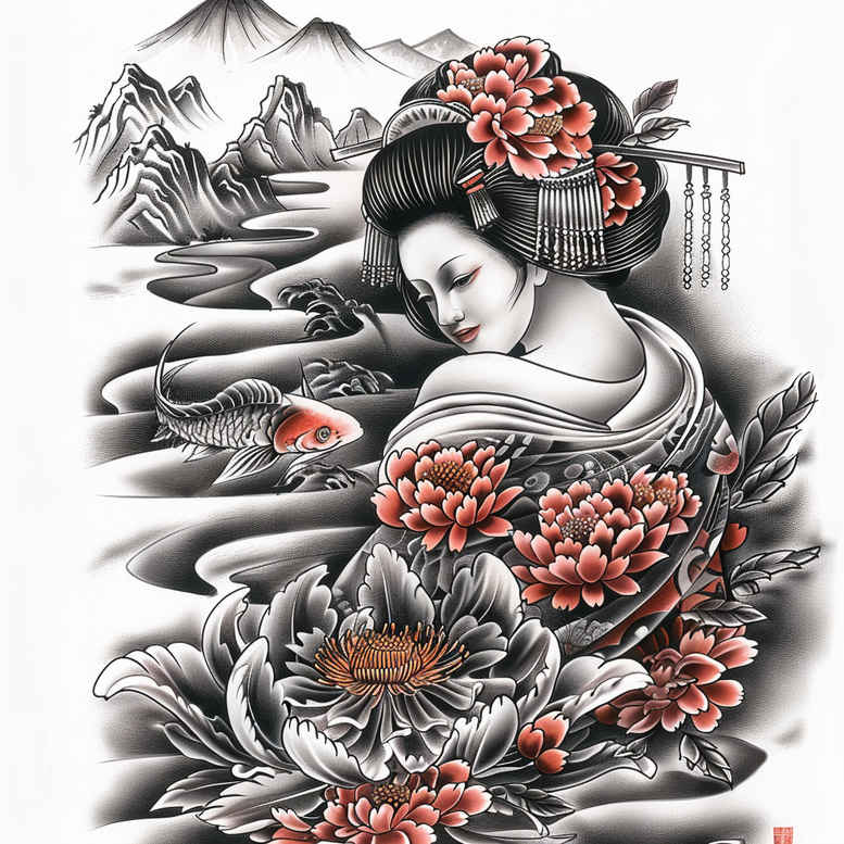 geisha tattoo design ideas clean fill subtle shading stands for resilience