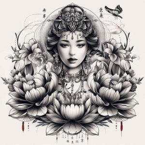 geisha tattoo design ideas Realism high-resolution tattoo subtle shading symbolising perseverance