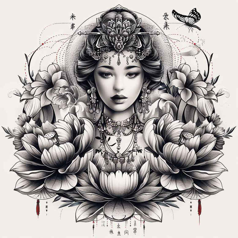 geisha tattoo design ideas Realism high-resolution tattoo subtle shading symbolising perseverance