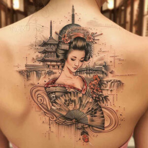 geisha tattoo design ideas vivid gradients symbolic embodying perseverance