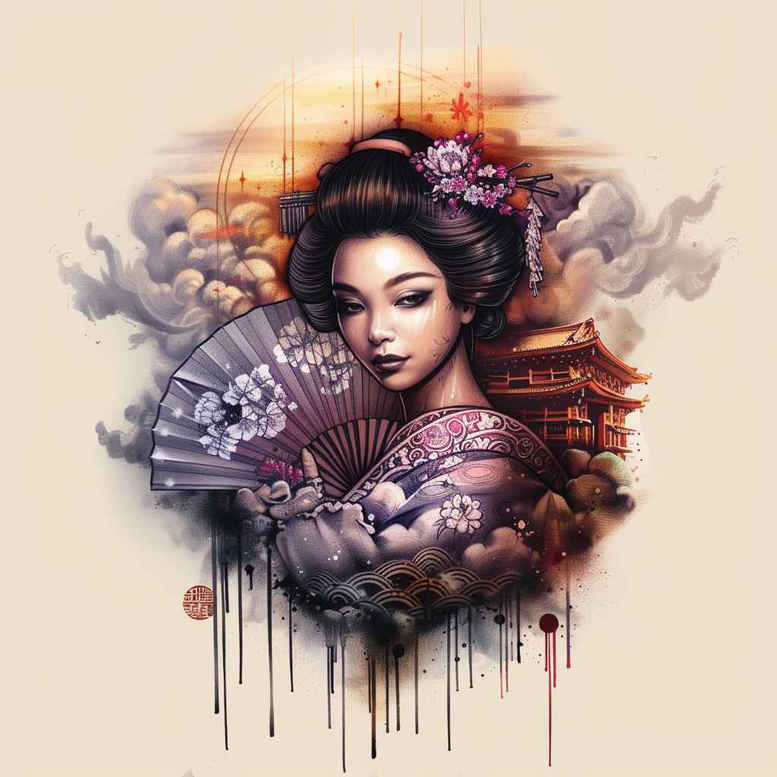 geisha tattoo design ideas elaborate symbolic for scapula