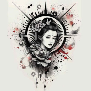 geisha tattoo design ideas vivid hues traditional for triceps