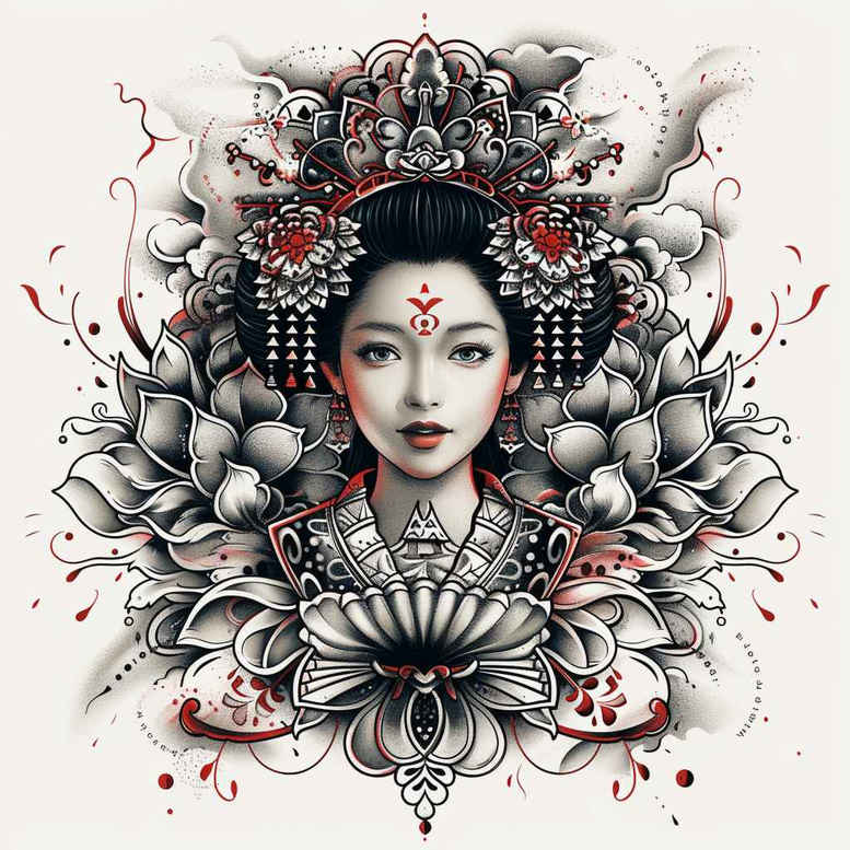 geisha tattoo design ideas bright color traditional for upper back
