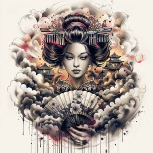 geisha tattoo design ideas precise lines traditional hairstyle for lower back