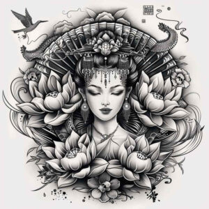 geisha tattoo design ideas layered shading traditional hairstyle meaning courage