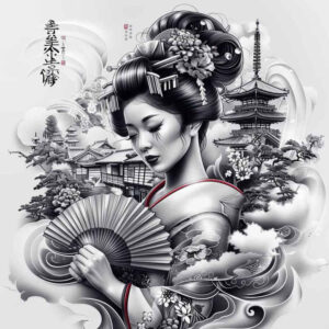 traditional-geisha – tattoo design ideas free ai generated – realism-subtle-saturation – for-wrist – Gallery: geisha-inkby-ai