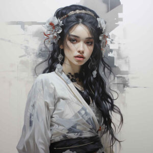 woman-in-kimono – tattoo design ideas free ai generated – neotraditional-clean-fill – for-abdomen – Gallery: geisha-inkby-ai