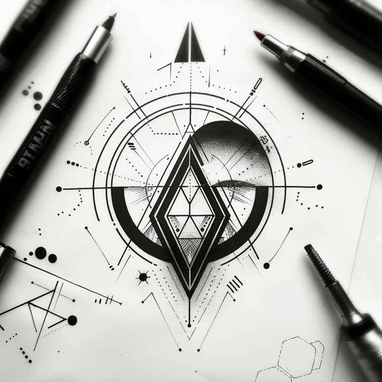 3d-geometric-tattoo – tattoo design ideas free ai generated – thin-script – for-calf – Gallery: geometric-inkby-ai