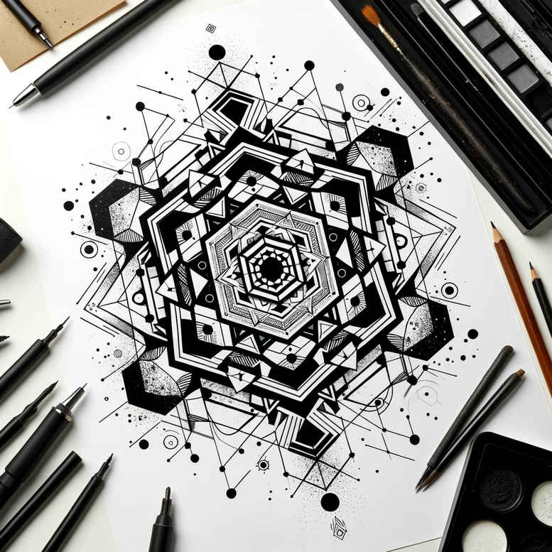 abstract-shape-tattoo – tattoo design ideas free ai generated – quiet-art – for-thigh – Gallery: geometric-inkby-ai