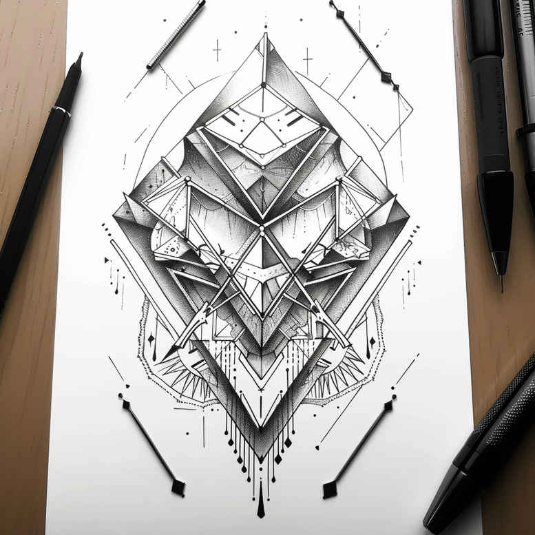 artistic-geometric-tattoo – tattoo design ideas free ai generated – monochrome – for-back-shoulder – Gallery: geometric-inkby-ai