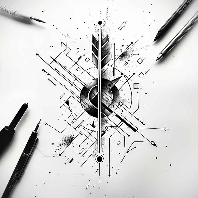 dynamic-geometric-tattoo – tattoo design ideas free ai generated – simple-icon – for-behind-ear – Gallery: geometric-inkby-ai