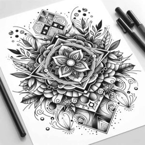 futuristic-geometric-tattoo – tattoo design ideas free ai generated – outline-only – for-upper-chest – Gallery: geometric-inkby-ai