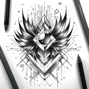 geometric-silhouette – tattoo design ideas free ai generated – thin-line – for-temple – Gallery: geometric-inkby-ai