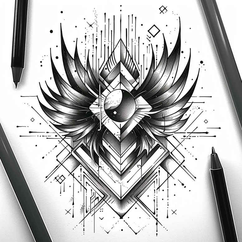 geometric-silhouette – tattoo design ideas free ai generated – thin-line – for-temple – Gallery: geometric-inkby-ai