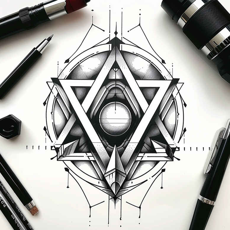 geometric-symbol-tattoo – tattoo design ideas free ai generated – pure-design – for-calf – Gallery: geometric-inkby-ai