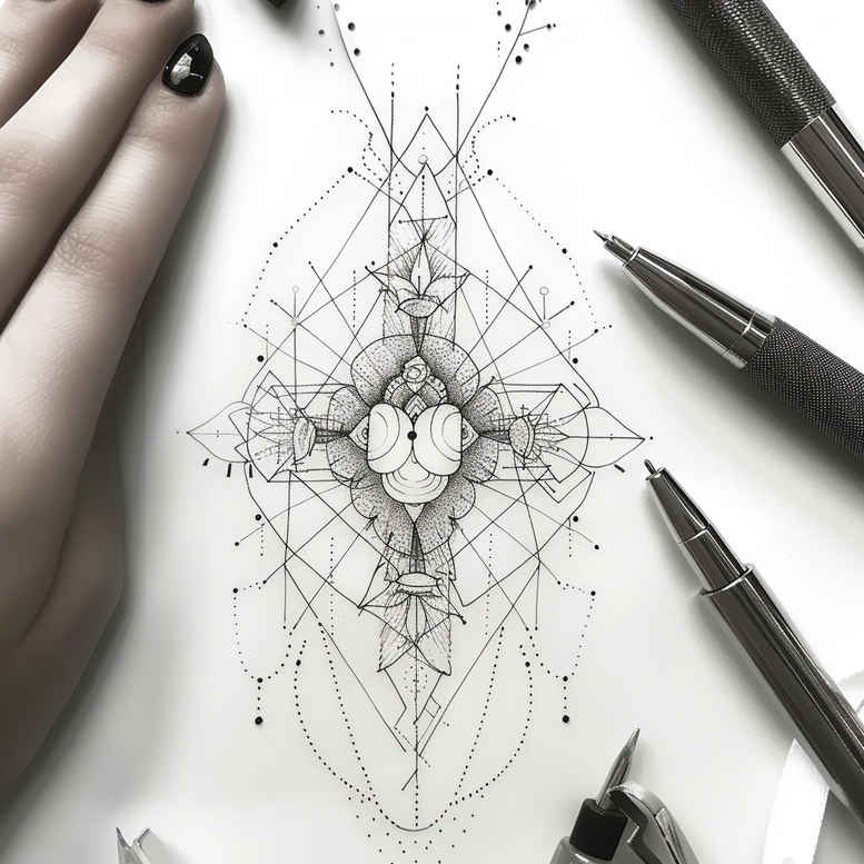geometric-tattoo-style – tattoo design ideas free ai generated – clean-stroke – for-shoulder – Gallery: geometric-inkby-ai