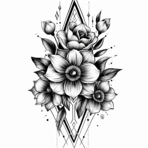 line-tattoo – tattoo design ideas free ai generated – slender – for-lower-thigh – Gallery: geometric-inkby-ai