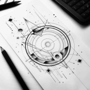 minimalist-geometric-design – tattoo design ideas free ai generated – essential-lines – for-shoulder-blade – Gallery: geometric-inkby-ai
