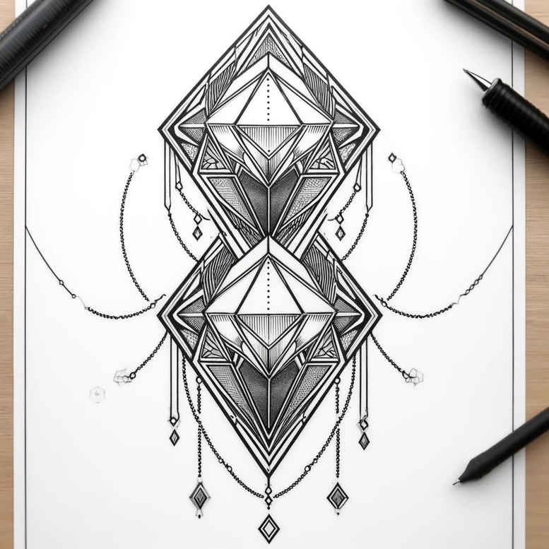 minimalist-geometric-design – tattoo design ideas free ai generated – petite – for-lower-thigh – Gallery: geometric-inkby-ai