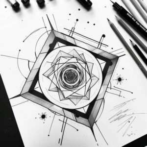 minimalist-geometric-design – tattoo design ideas free ai generated – pure-design – for-calf – Gallery: geometric-inkby-ai