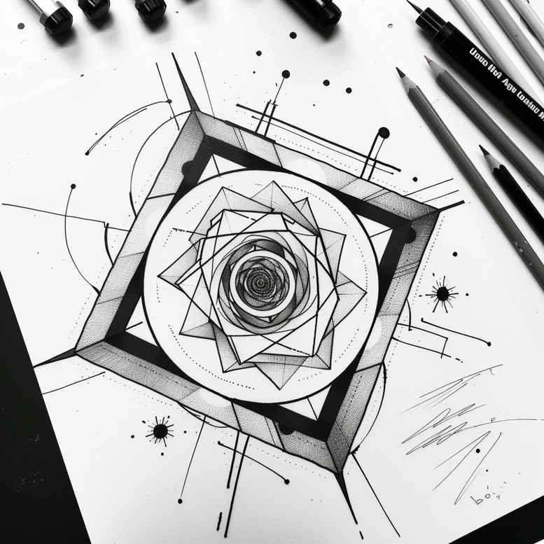 minimalist-geometric-design – tattoo design ideas free ai generated – pure-design – for-calf – Gallery: geometric-inkby-ai
