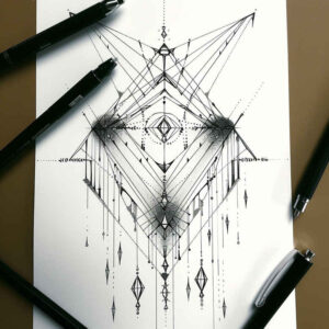 minimalist-polygon-tattoo – tattoo design ideas free ai generated – single-color – for-palm – Gallery: geometric-inkby-ai