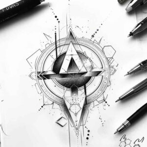 modern-geometric-tattoo – tattoo design ideas free ai generated – soft-curve – for-thigh – Gallery: geometric-inkby-ai