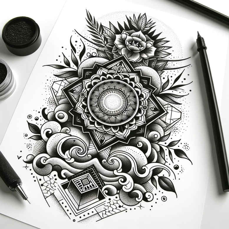 overlapping-shape-tattoo – tattoo design ideas free ai generated – elemental – for-shoulder – Gallery: geometric-inkby-ai