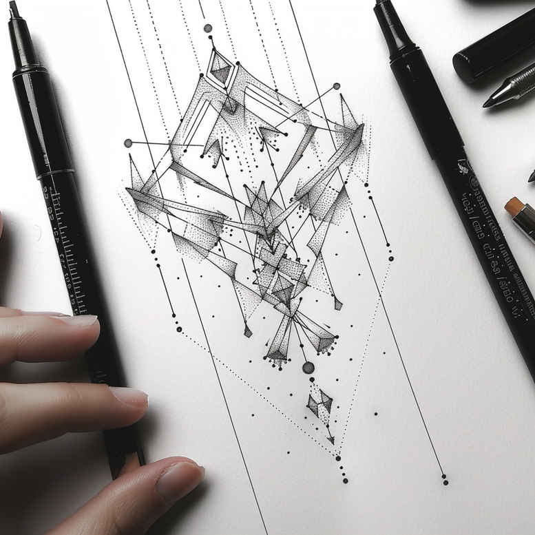spatial-tattoo – tattoo design ideas free ai generated – gentle-angle – for-hip – Gallery: geometric-inkby-ai