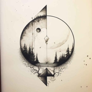 symmetrical-design-tattoo – tattoo design ideas free ai generated – minimalist-script – for-behind-ear – Gallery: geometric-inkby-ai