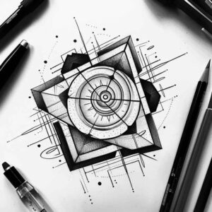 symmetrical-design-tattoo – tattoo design ideas free ai generated – no-background – for-lower-thigh – Gallery: geometric-inkby-ai