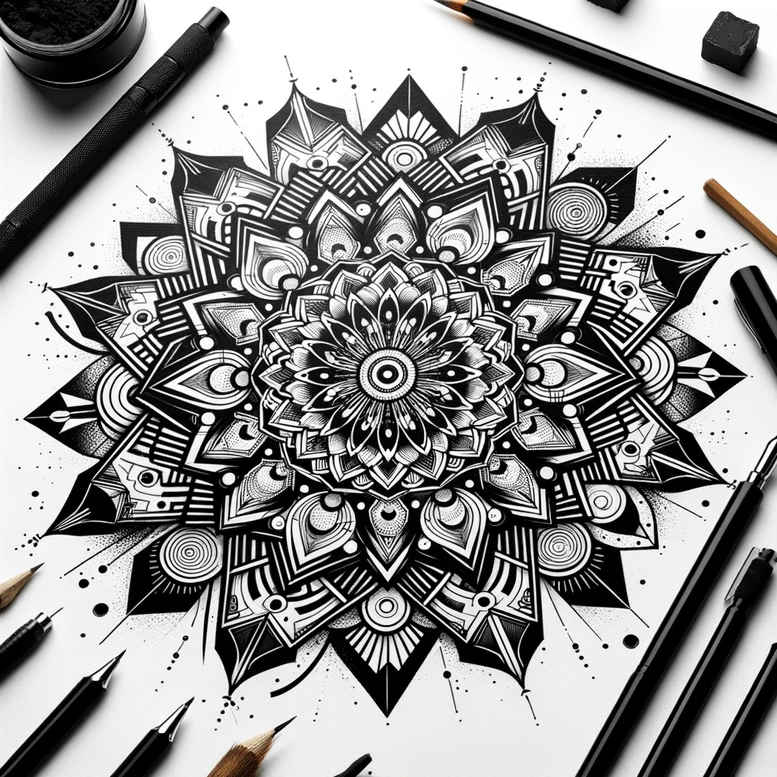 geometric tattoo design ideas prismatic blooming center for upper shoulder