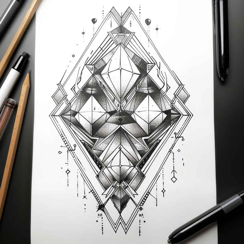 geometric tattoo design ideas crystal shape blooming center symbolising perseverance