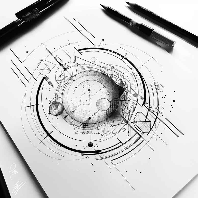geometric tattoo design ideas network lines concentric circles for wrist side