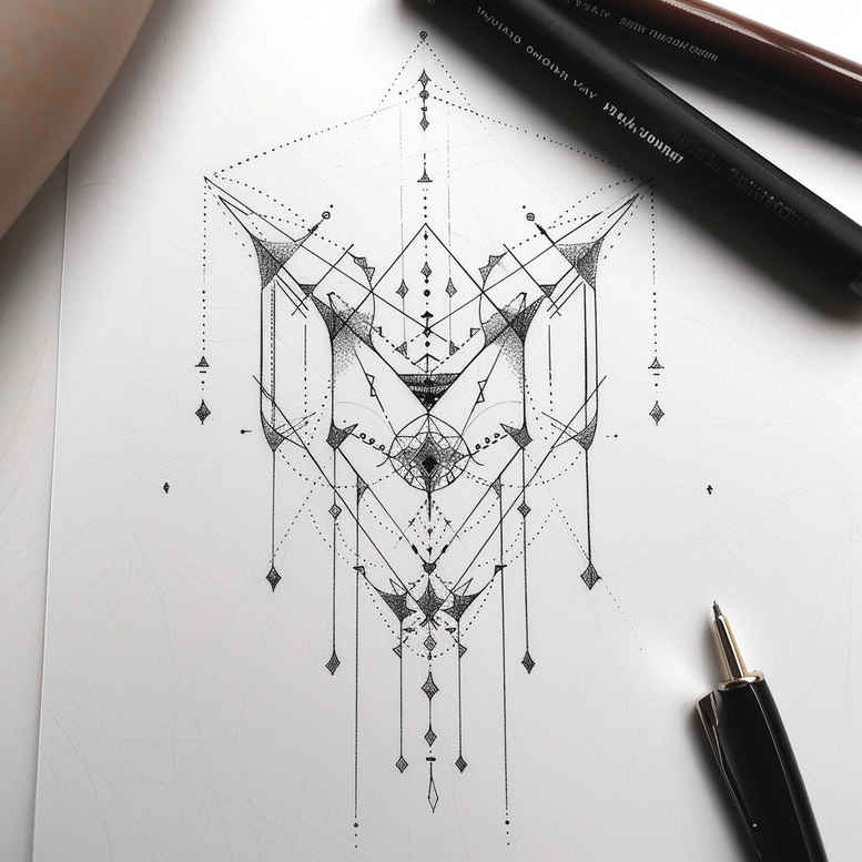 geometric tattoo design ideas hexagon cosmic for lower back